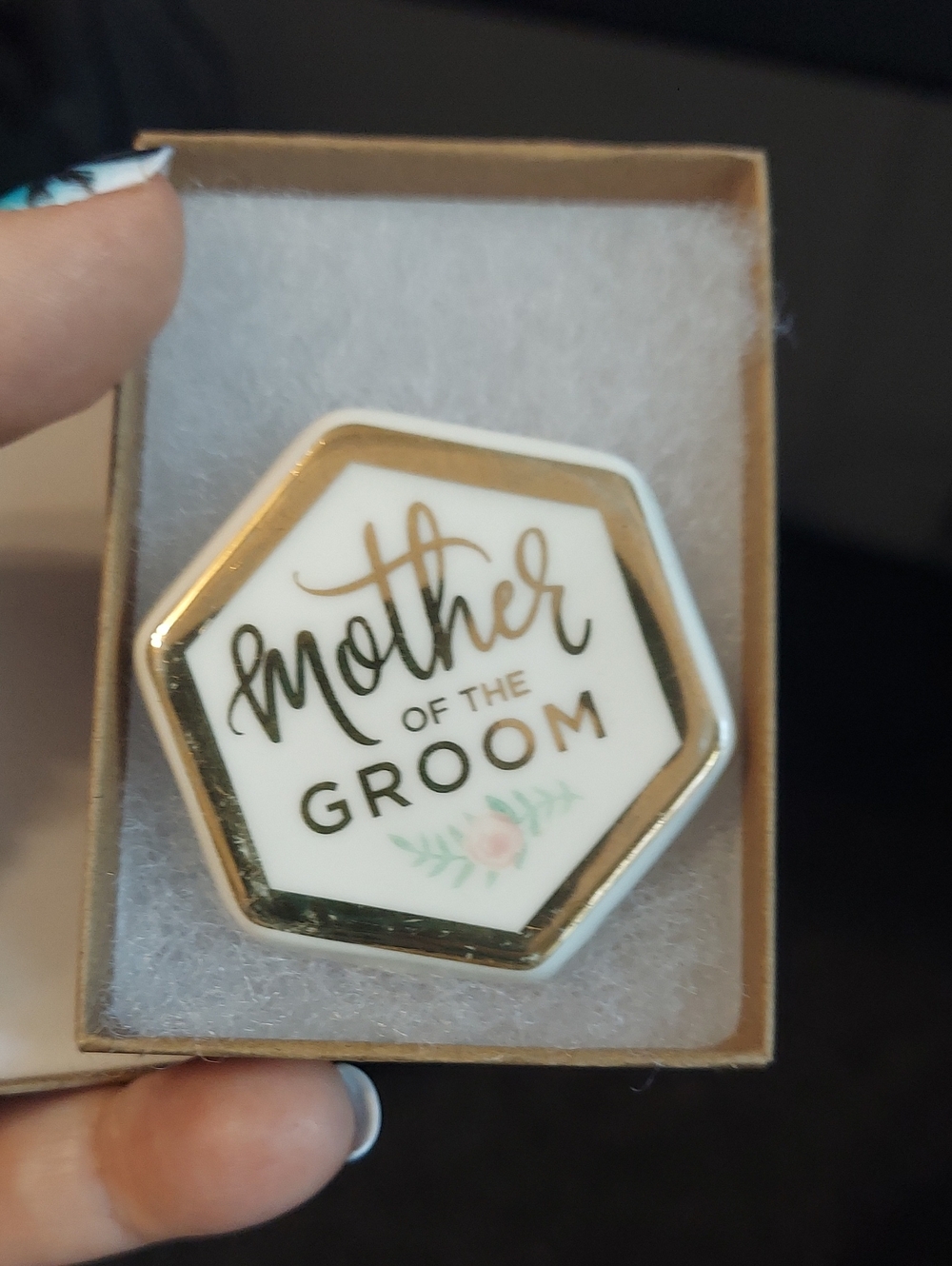 Mother of the Groom Enamel Lapel Pin - White and Gold